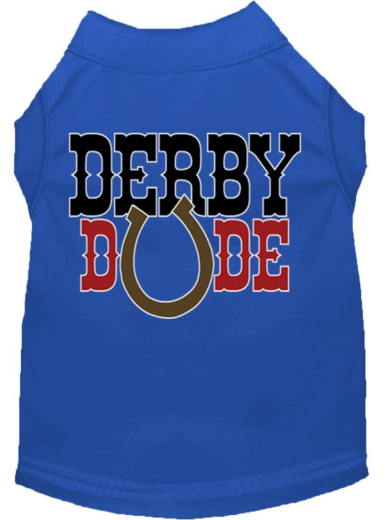 Derby Dude Screen Print Dog Shirt Blue XS